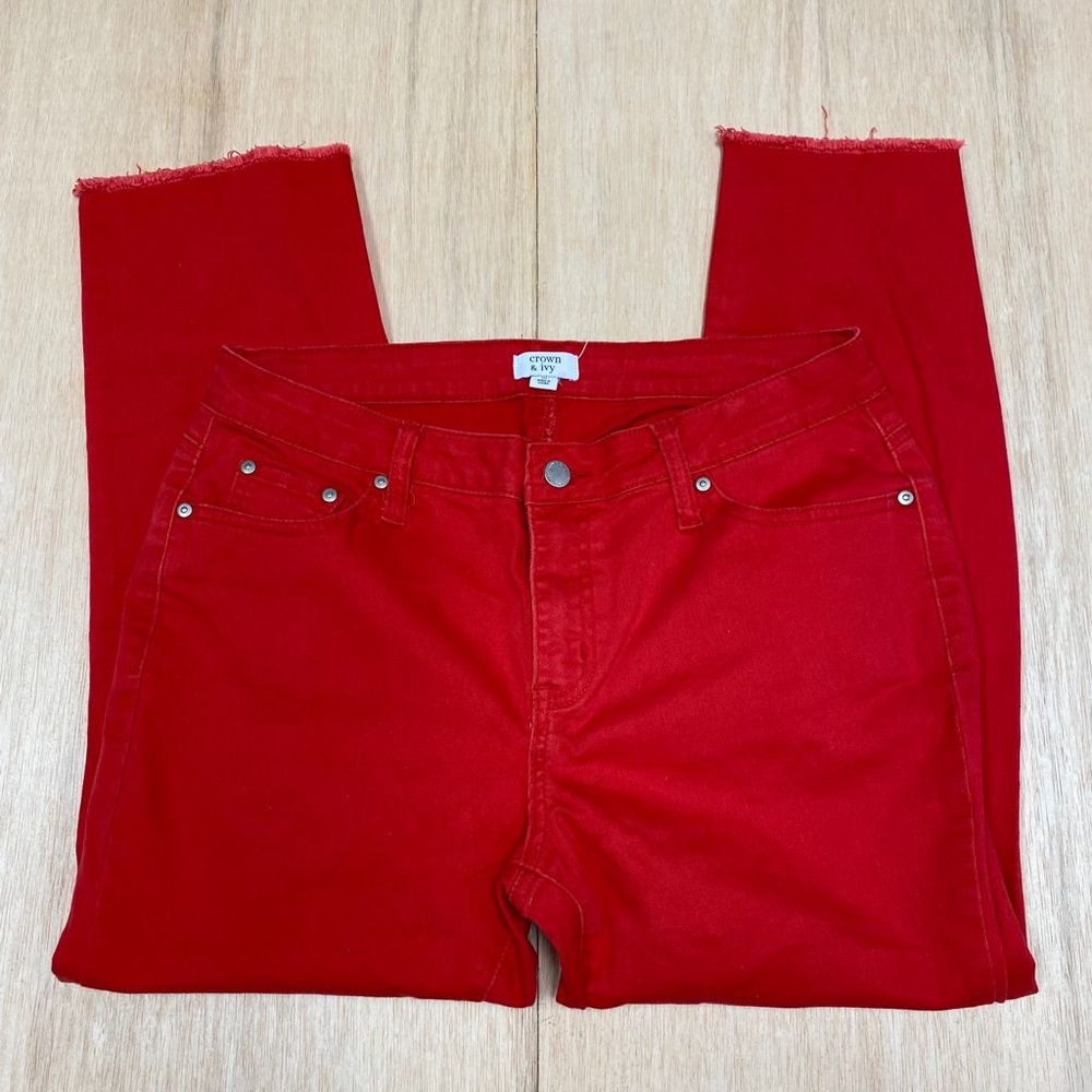crown & ivy women cropped red jeans 10